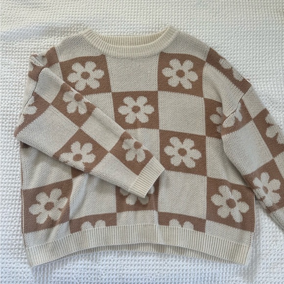 Pink Lily Sweaters - Floral Check Knit Sweater
